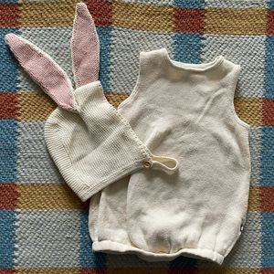 Oeuf Bunny Rabbit Knit Cotton Romper and Hat
